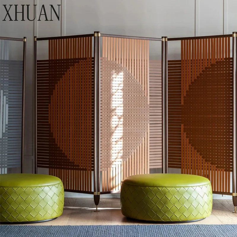 Saddle Leather Folding Screen Hand Knitted Chloe Stainless Steel