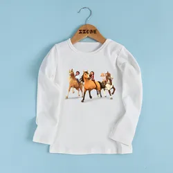 Lucky & Mustang Spirit Horse Cartoon Print Kids T shirt Children Funny Clothes Baby Boys and Girls Long Sleeve T-shirt,LKP5457