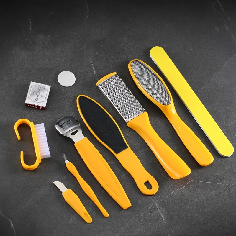 8/10pcs Foot Care Kit, Yellow Plastic Pedicure Tools Set With Callus Remover, Foot File, Scraper, Rasp For Dead Skin Exfoliation