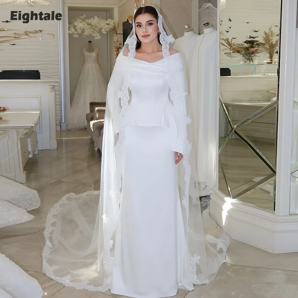 

Eightale Arabic Wedding Dress Customized Ivory Scoop Bridal Gown Long Sleeves Muslim Mermaid Bride Party Dress