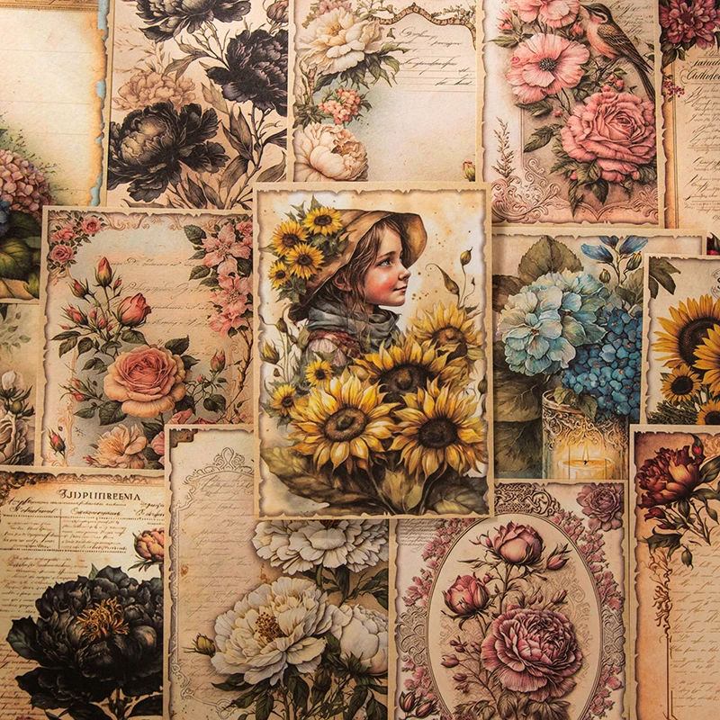 Yoofun 30Sheets Collage Decor Material Paper Flower Painted Book Pages Vintage Plant Creative DIY Junk Journal Scrapbooking diy