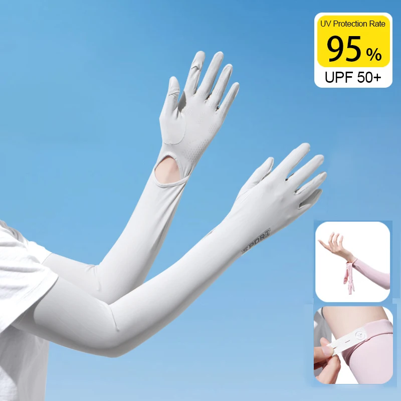 

Summer Arm Sleeves with Gloves for Driving Women UV Protection Cooling Breathable Quick-Dry Outdoor Adjustable Non-slip Sleeves