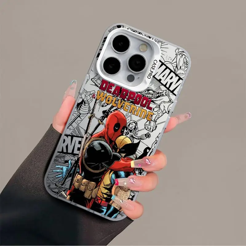 Colored Silver Case for Apple iPhone 11 13 15 Pro Max 12 14  XR X XS Shockproof Phone Cover Anime Marvel Deadpool And Wolverine