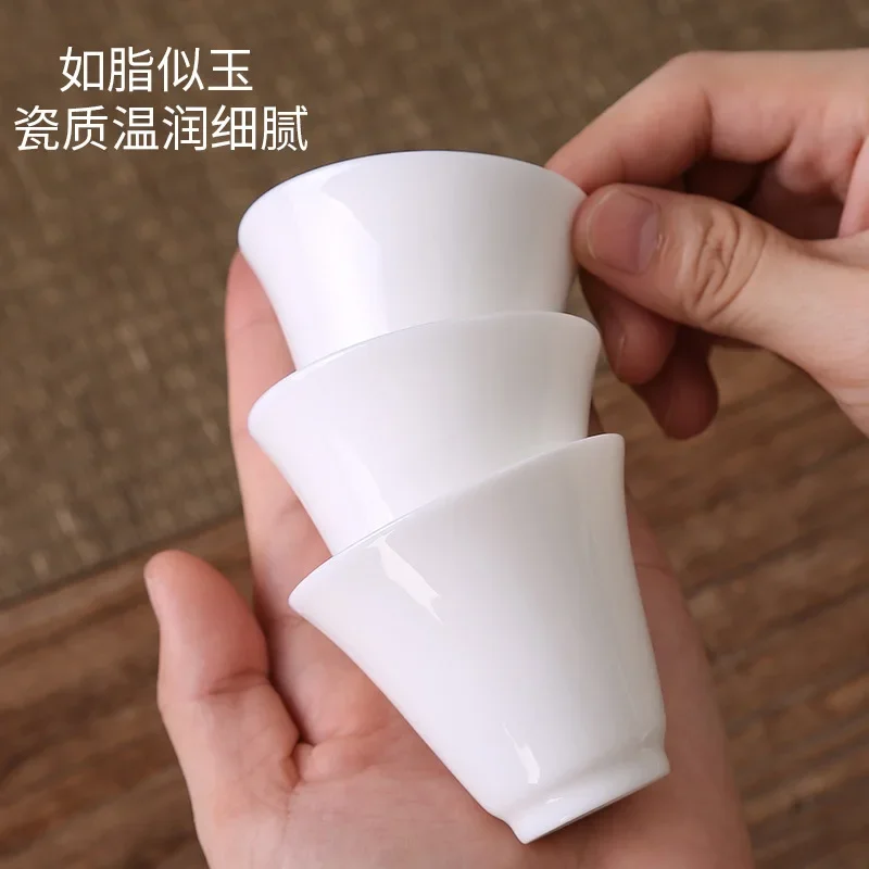 White Jade Kung Fu Small Tea Cup Tea Bowl Master Cup Egg-Shell White Porcelain Cup Jade Porcelain Tea Set Tea Tasting Cup