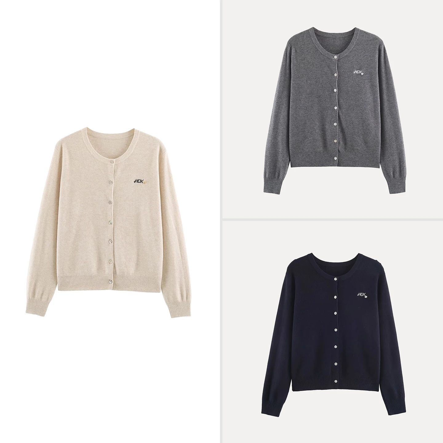 Women's Knitted Long Sleeve round Neck Pure Color Letter Print Open Cardigan Casual Style Autumn Fashion Multi-Color Outerwear