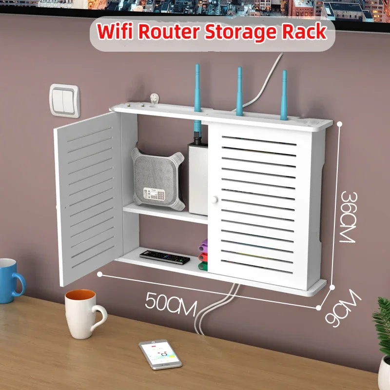 Caja de almacenamiento de enrutador Wifi inalámbrico, enchufe para sala de estar, decoración Wifi, decodificador de TV montado en la pared, organizador de Cable de alimentación