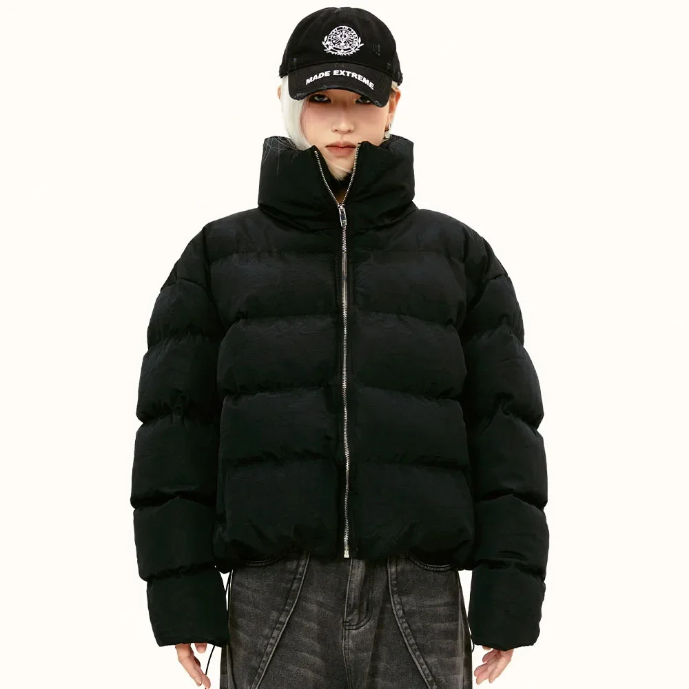 Jaket Puffer Streetwear pria, jaket Parka ukuran besar, jaket Parka musim dingin, kerah berdiri, jaket hangat model Korea