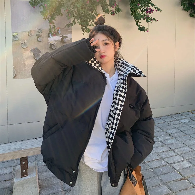 Winter Fashion Female Clothing Patchwork Outwear Plus Size Down Cotton Jacket Zipper Topcoats Warmth Puffer Parkas Coats