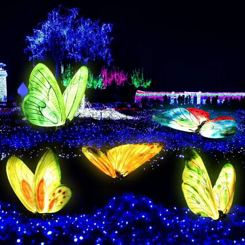 Simulation luminous butterfly kindergarten ornament outdoor garden landscape sculpture animal park forest activity night scene d