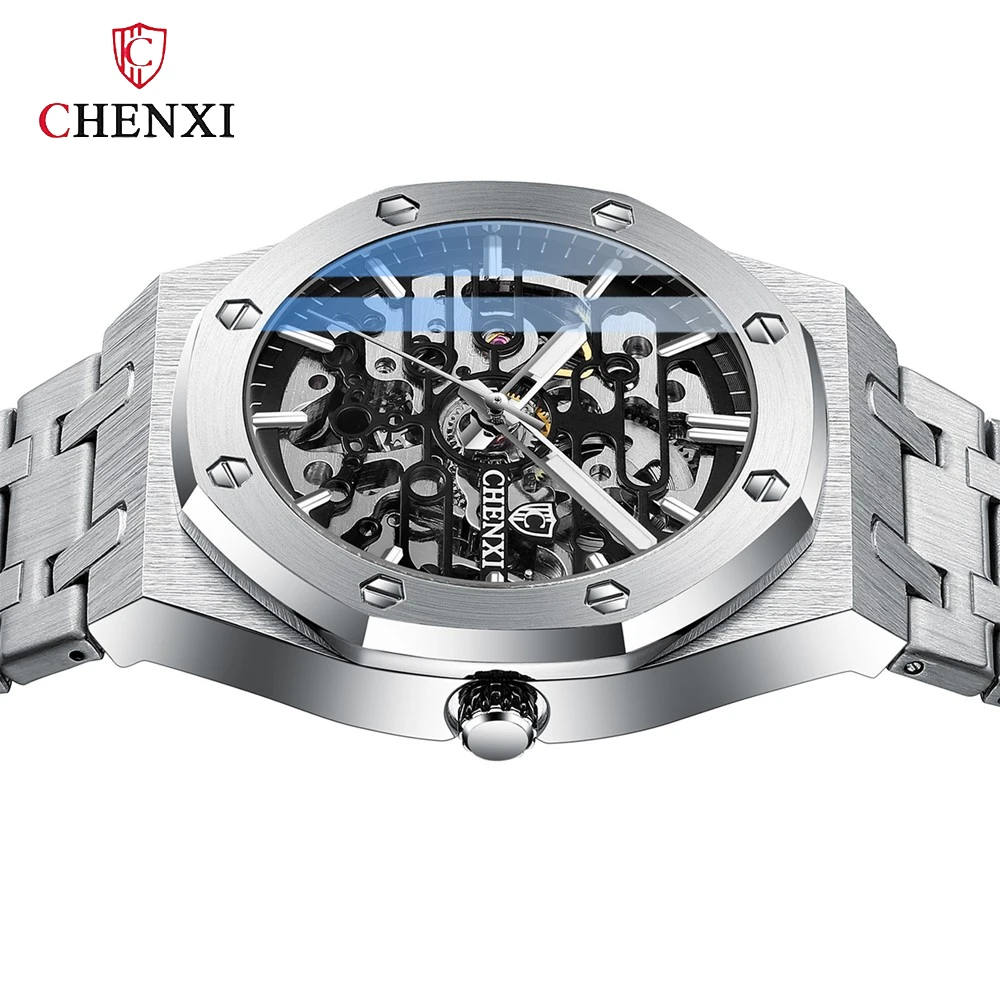 CHENXI Automatic Mens Watches Waterproof Business Stainless Steel Sport Mens Watches Top Brand Mechanical Tourbillon Wrist Watch