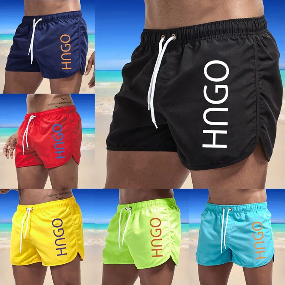 Calções de natação leves para homens, secagem rápida, cintura baixa, shorts de praia sexy, maiô masculino, calções de tronco, nova tendência, verão,