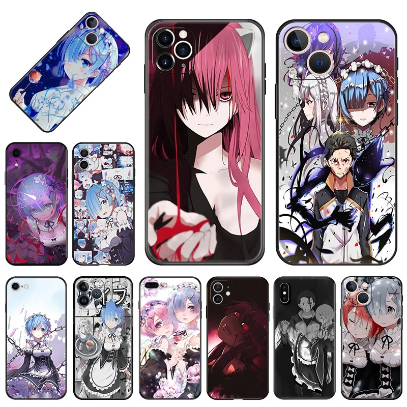 Soft Phone Cases For iphone 16 15 14 13 12 11 Pro XS Max XR 7 8 Plus Anime Re ZERO Ram Rem In Another World Black Matte Cover