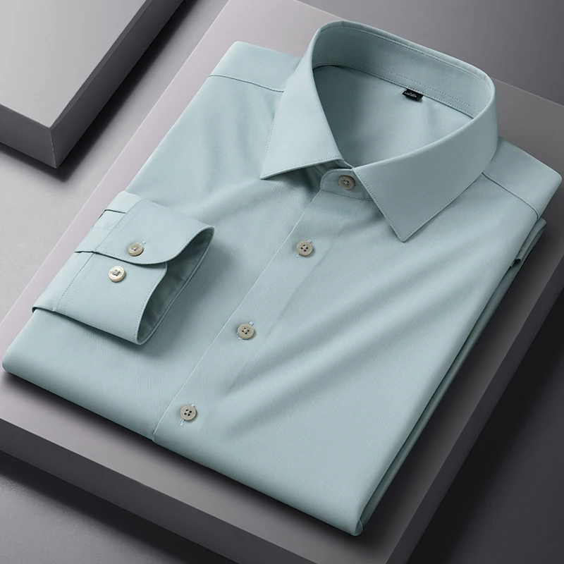 Men's Bamboo Fiber Shirt Pure Color Casual Shirt Soft Breathable Comfortable Long Sleeve Blouse Tops Eco-Friendly Natural Materi