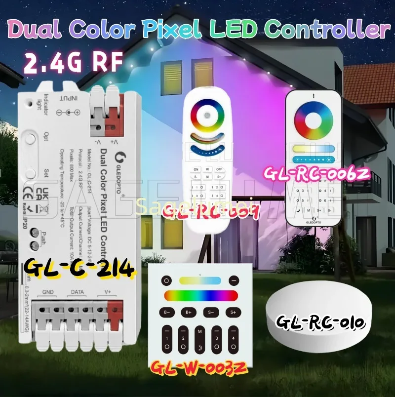 GLEDOPTO GL-C-214Pixel LED Controller For Dual Color WWCW CCT Dimmer White Light Dynamic Wago Connect Port Horse Racing Lighting