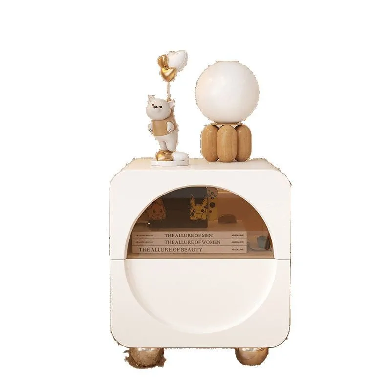 

Cream wind bedside table installation-free bedroom home modern minimalist