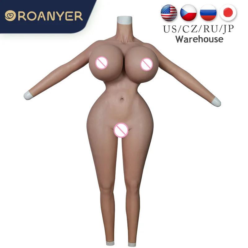 Roanyer Silicone X Cup Whole Bodysuit Crossdresser Costumes Drag Queen Transgender Man’s Chest Artificial Tits Fake Boobs Body