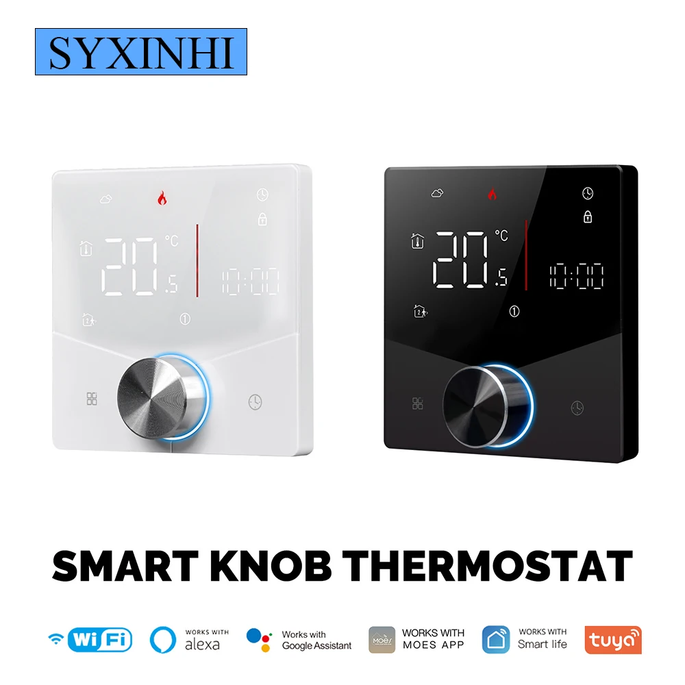 Thermostat de chauffage au sol à bouton intelligent WiFi, minuterie à télécommande, économie d\'énergie, affichage numérique, maison intelligente