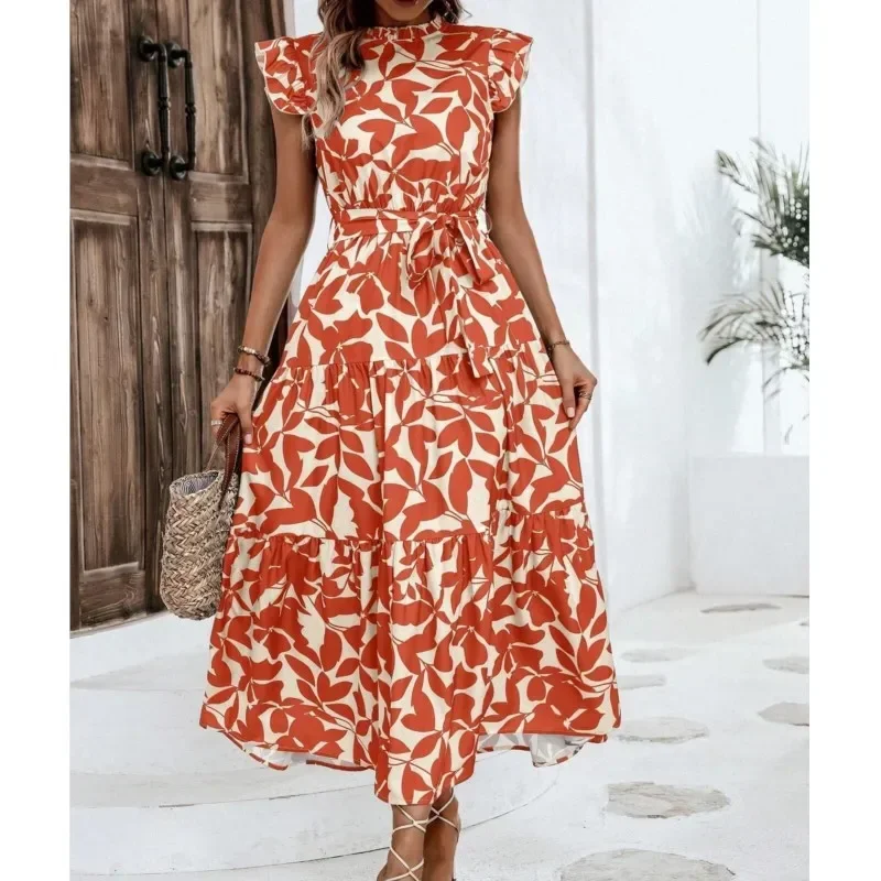 ชุดลําลองสตรีดอกไม้ 2024 ฤดูร้อนใหม่แฟชั่นแขนยาวLace Upพิมพ์ชุดนางฟ้าวันหยุดRobe Vestidos Verde