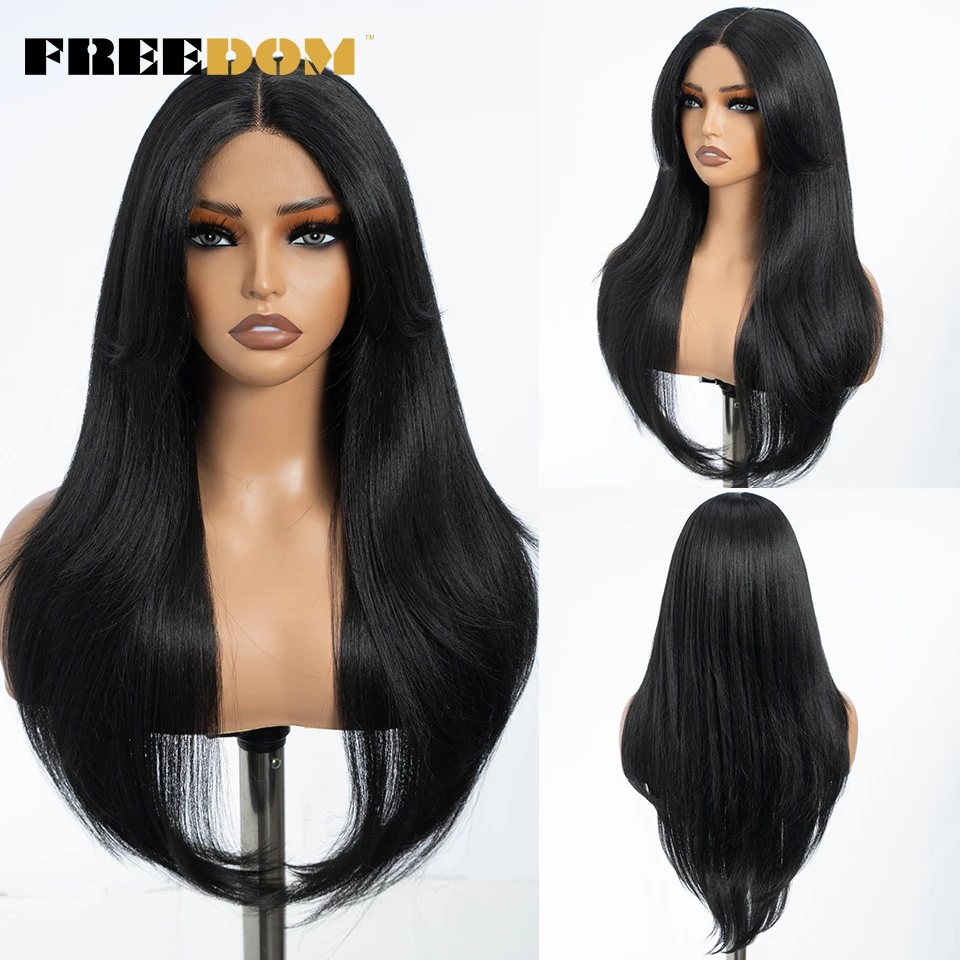 FREEDOM Synthetische Lace-Front-Perücken für Damen, 6x4, gerade geschnitten, mit vorgezupften Haaransätzen, Ombré-Blond, Weiß, einfach aufzusetzen, ohne Klebstoff. – Detail 7