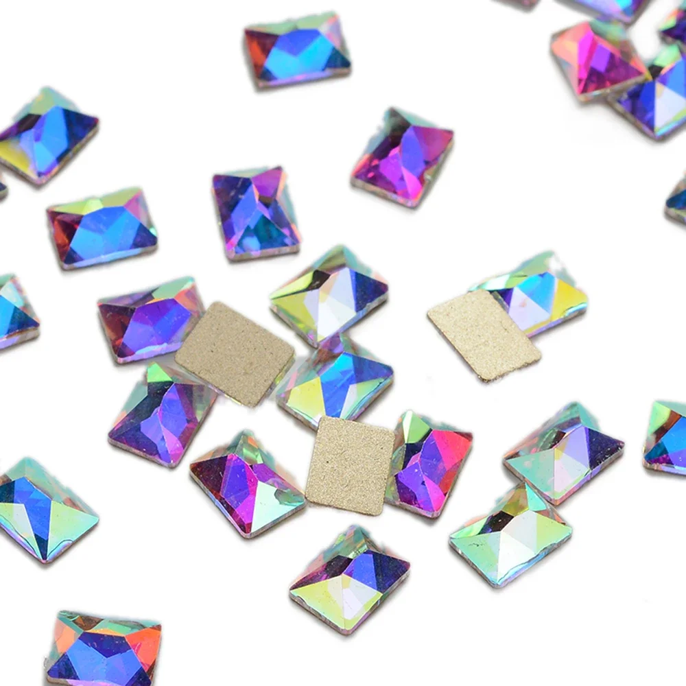 30pcs Rectangle Shape 4*6mm Crystal AB Flat Back Fancy Nail Art Crystal Rhinestones For Wedding Personality Design Beads