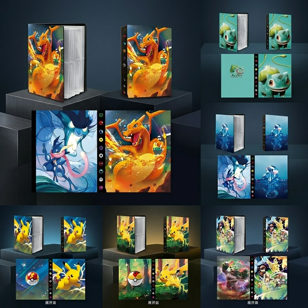 Bandai Pokemon 4 Grid Card Album Binder Pokemon Verzamelmap 240 Pockets Pikachu Charizard Greninja Trading Card Storage Gift view 2