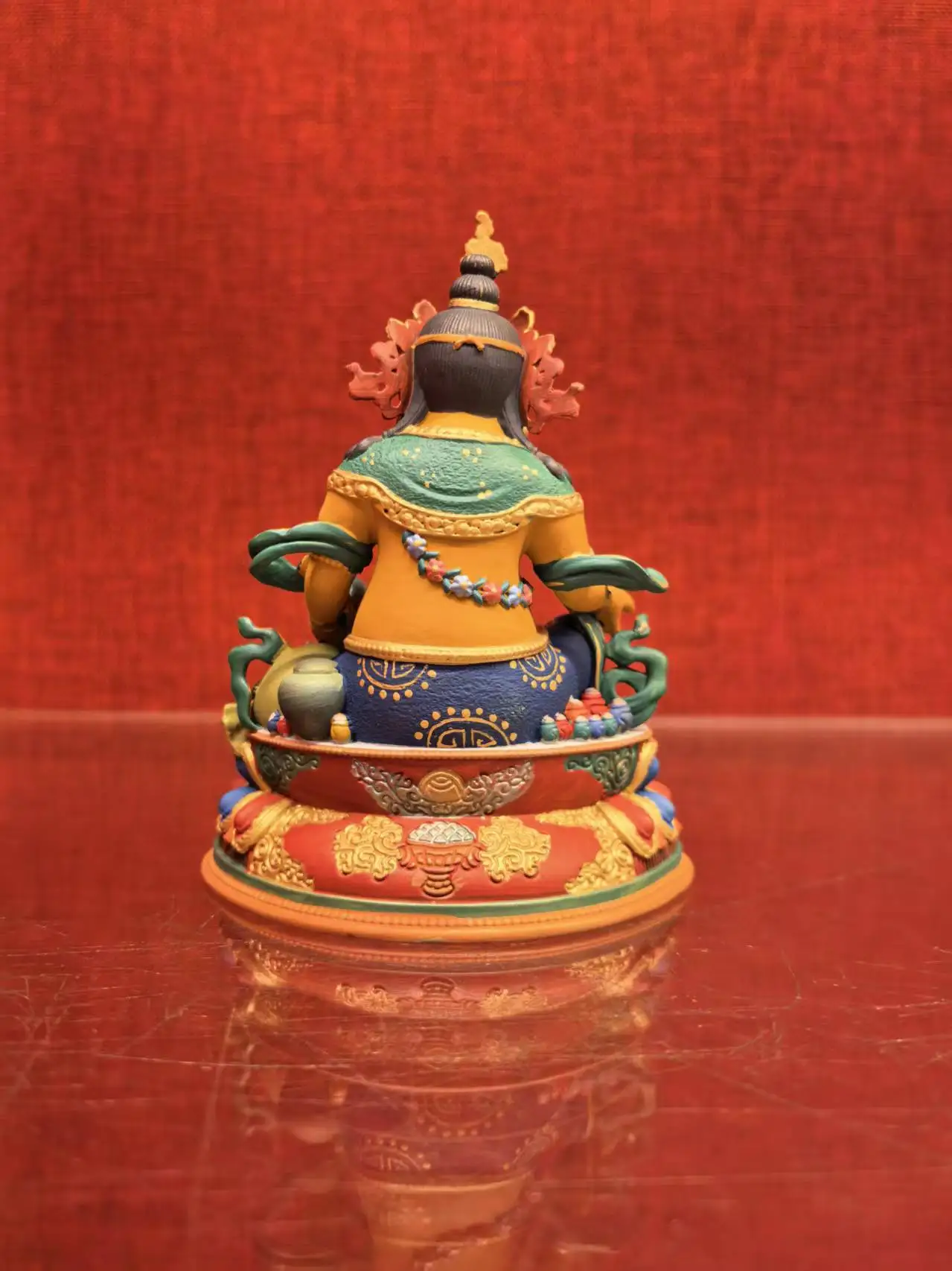 Painted Yellow God of Wealth Pure Copper Buddha Statue Height 10cm Mineral Pigment