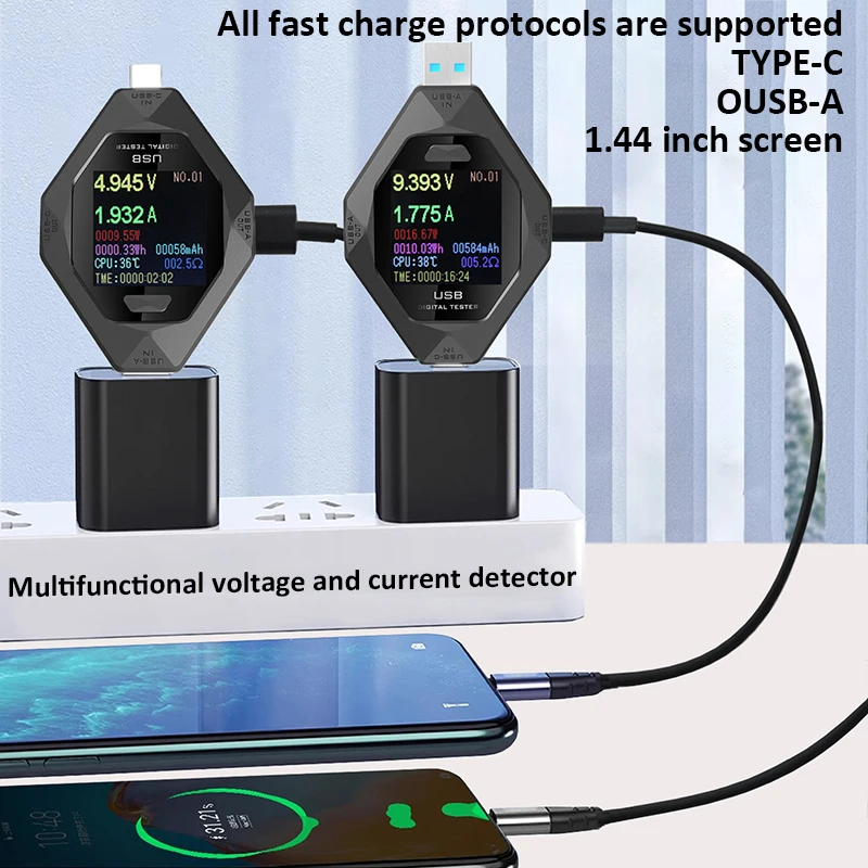 جهاز اختبار USB صغير من النوع C PD تيار مستمر 3.3-32 فولت 8A مقياس الجهد الحالي الرقمي TFT شاشة ملونة مقياس فولت أمبير كاشف طاقة البطارية