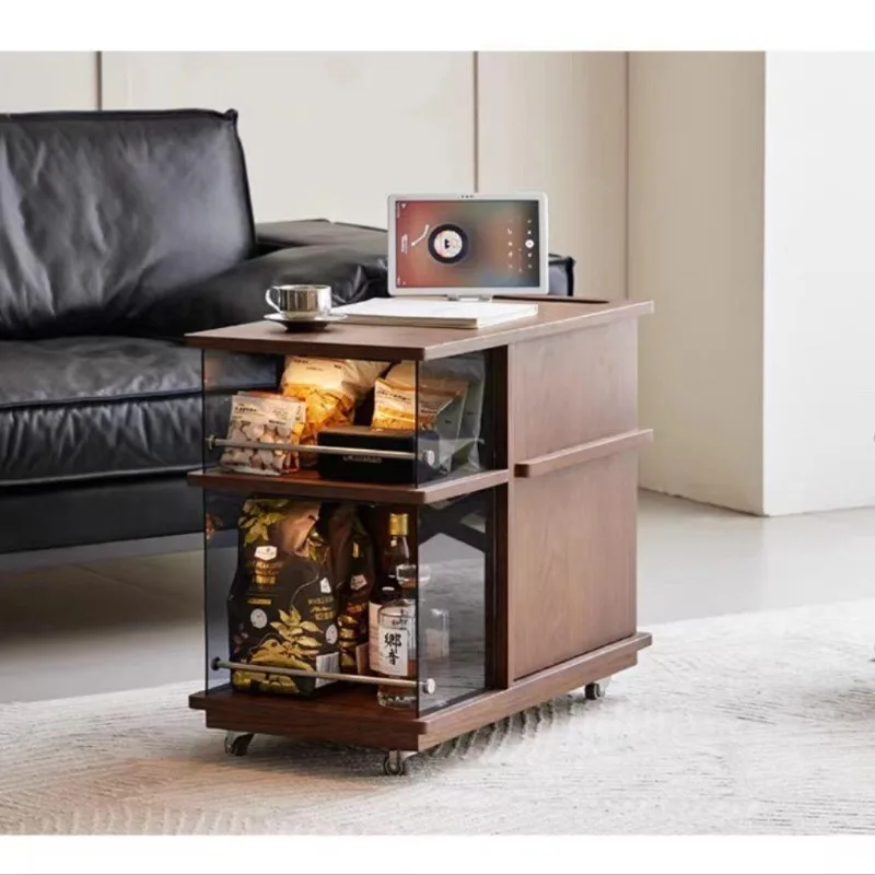 Mobile movable coffee table, solid wood edge table, movable pulley c
