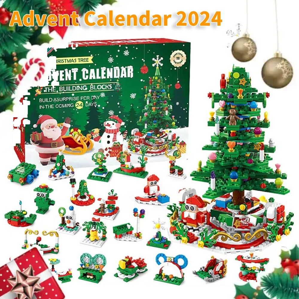 Juego de juguetes de construcción de árbol de Navidad con luz LED Calendario de Adviento de Navidad Calendario de cuenta regresiva de Navidad Regalos de Navidad para niños adultos