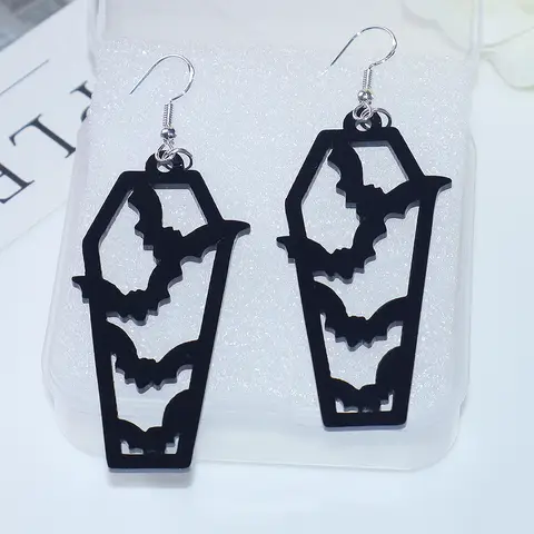 Hollow Out Popular Halloween Theme Acrylic Hook Earrings Black White Acrylic Resin Earrings Horror Elements Laser Cut Earrings