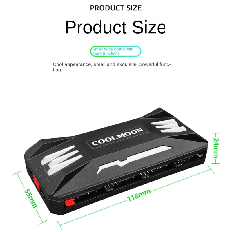 COOLMOON ARGB Controller 4-Pin PWM Temperature Control 5V 3-Pin Synchronization Wireless Remote Control Chassis Fan Hub