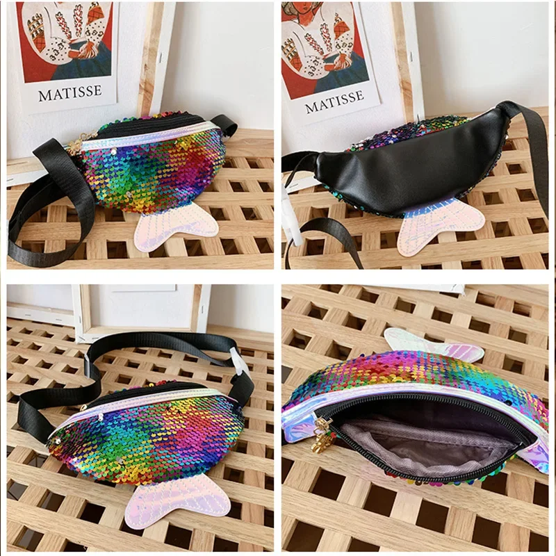 Fashion Kids Bag Sequin Fanny Pack for Girl 2022 Summer Coin Purse Small Belt Bag Shiny Mermaid Waist Pack Children Beach Bags