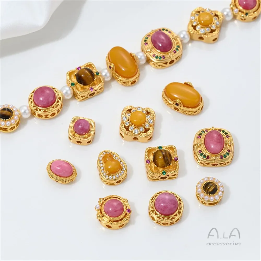 

Z438 24K Gold-plated, Rose Stone, Tiger's Eye Stone, Beeswax, Multi-hole Beaded Accessories, Hand-beaded Materials