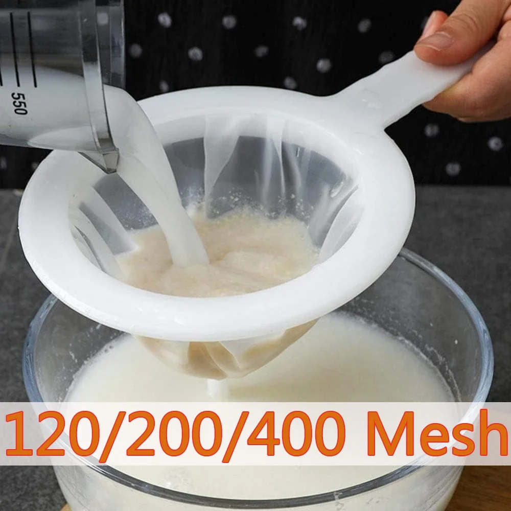 Kitchen Ultra-Fine Nylon Mesh Strainer Plastic Sieve Filter Spoon For Soy Milk Coffee Milk Yogurt Juice (120 200 400 Mesh)