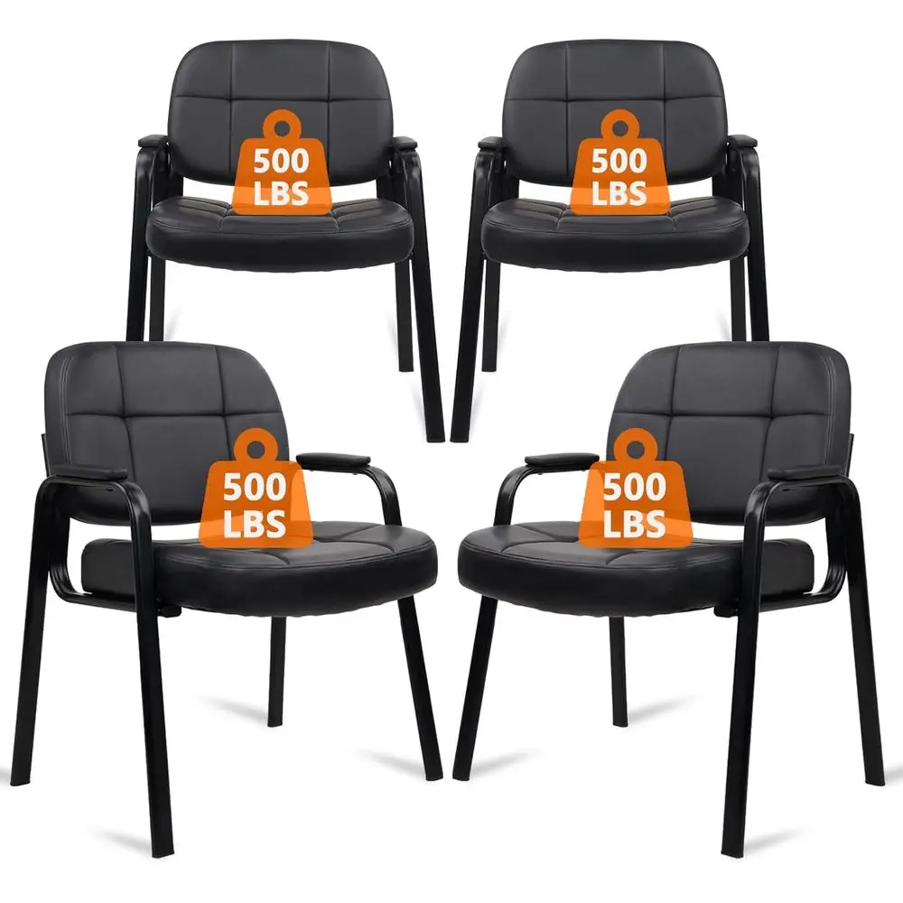 

500 lbs Waiting Room Guest Chair, Leather Office Reception Chair No Wheels with Padded Arms for Elderly Home Desk Conference Roo