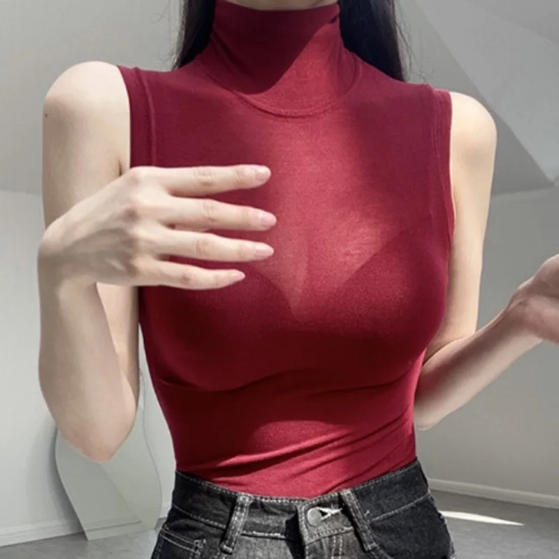 Dongda Gate Faionable Comfortable High Elastic Sexy See-tough High-ne Svel Vest Women's Trendy Base Layer Top