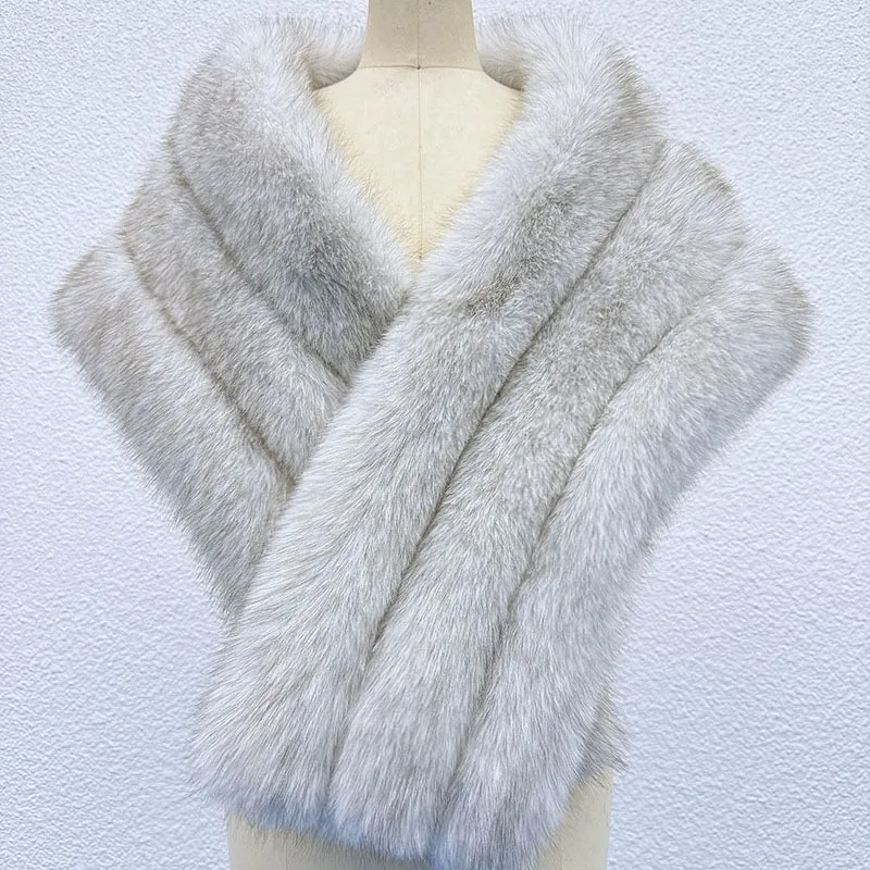2025 novo estilo coreano falso pele de raposa roubou envoltório feminino inverno quente capa de pelúcia cachecol elegante noite wear xale