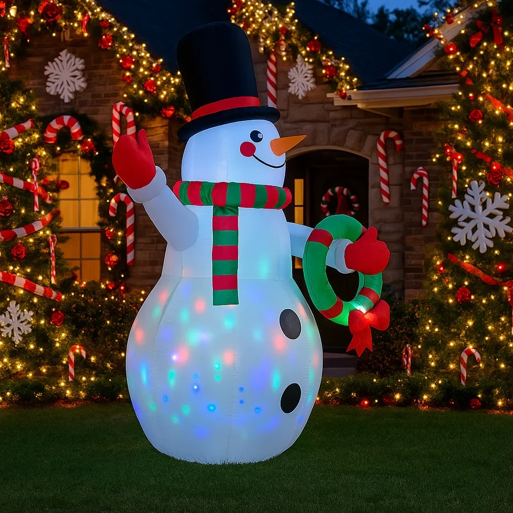 2.4M/7.8FT 크리스마스 장식용 인플레이터블 장난감 눈사람 화환 장식 잔디밭 집 마당 장식 LED 장식 크리스마스 파티 장난감
