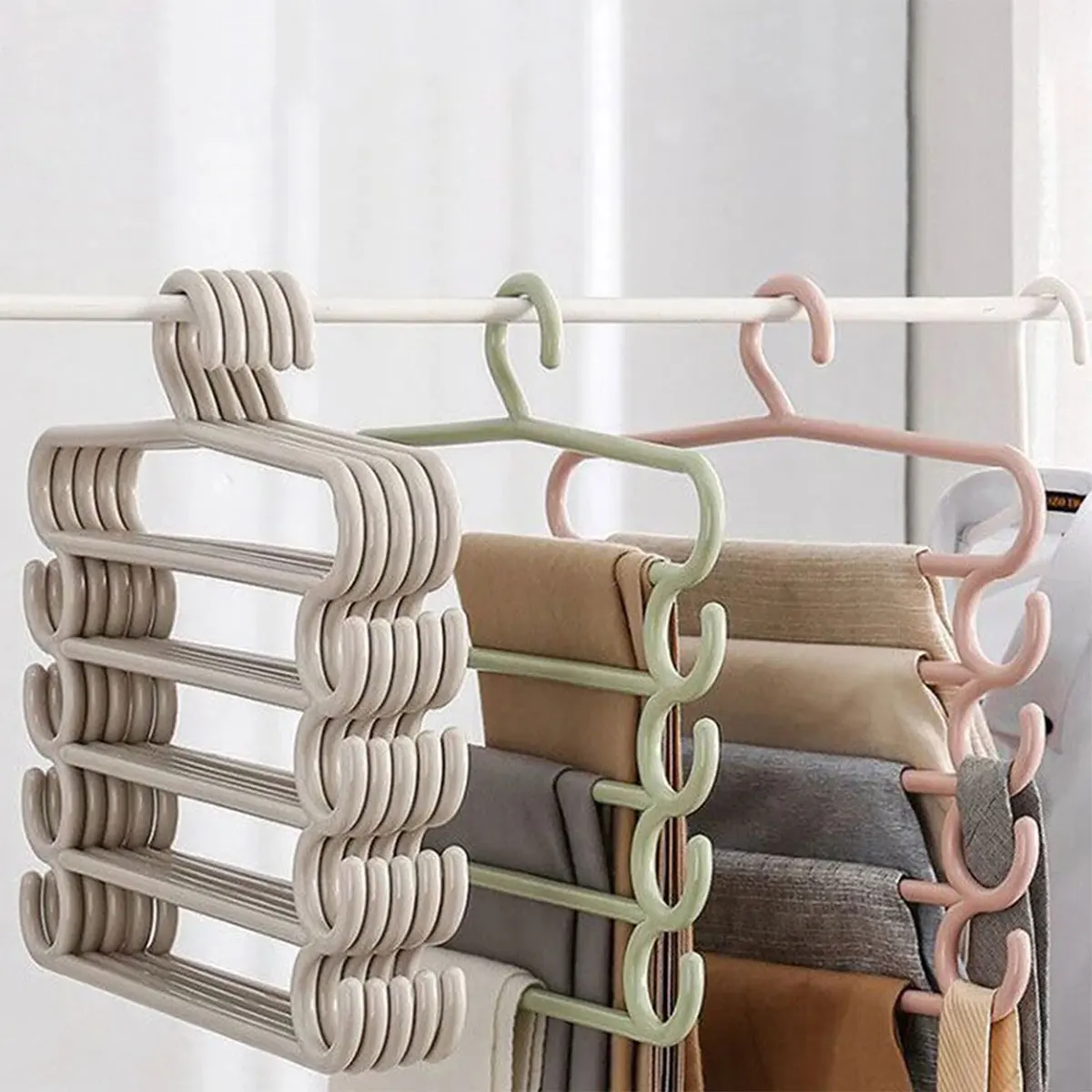 5 Layers Pants Rack Multifunctional Household Saving Space Multi Layer Trousers Hanger Pants Closet Color Clothes Peg