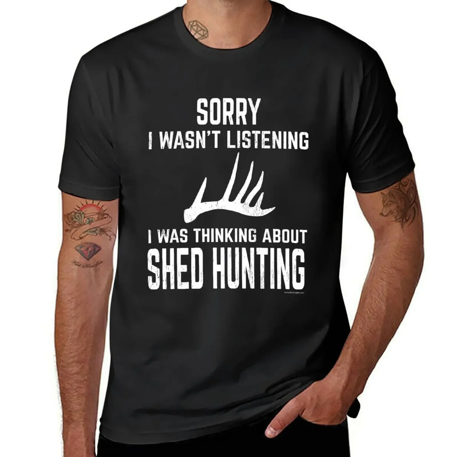 Whitetail Deer Antler Shed Hunting - Funny T-Shirt graphics blue archive sweat men clothes