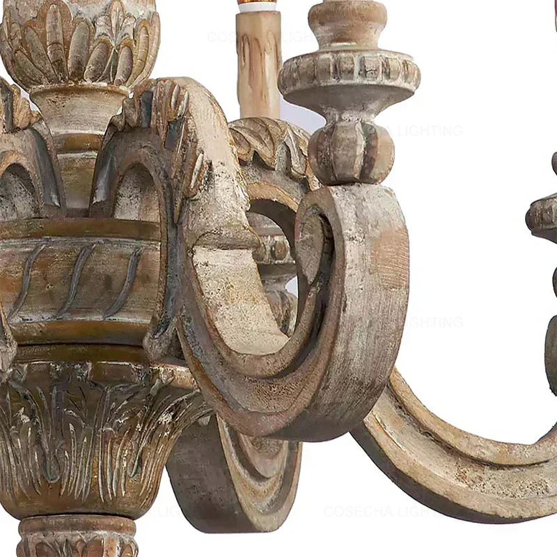 

Italian Murano Roman Pillar Chandelier Wooden Carved Retro Vintage Hanging Light for Elegant Bedroom Living Room Decor