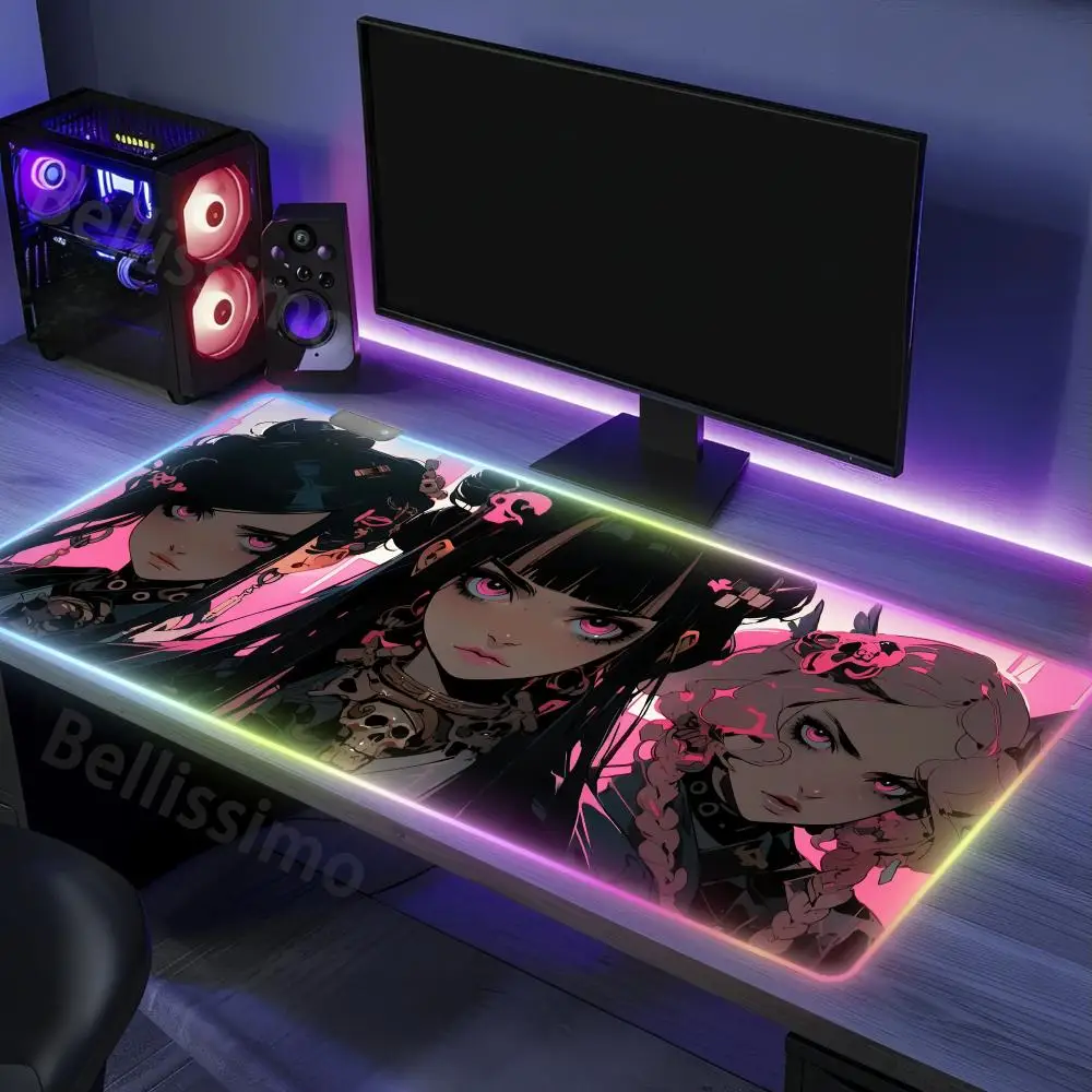 Anime Horror Girl RGB Luminous Mouse Pad Non-slip Office Suitable for Women Men Gaming Computer Keyboard Desk Pad Gamer Gift Xxl