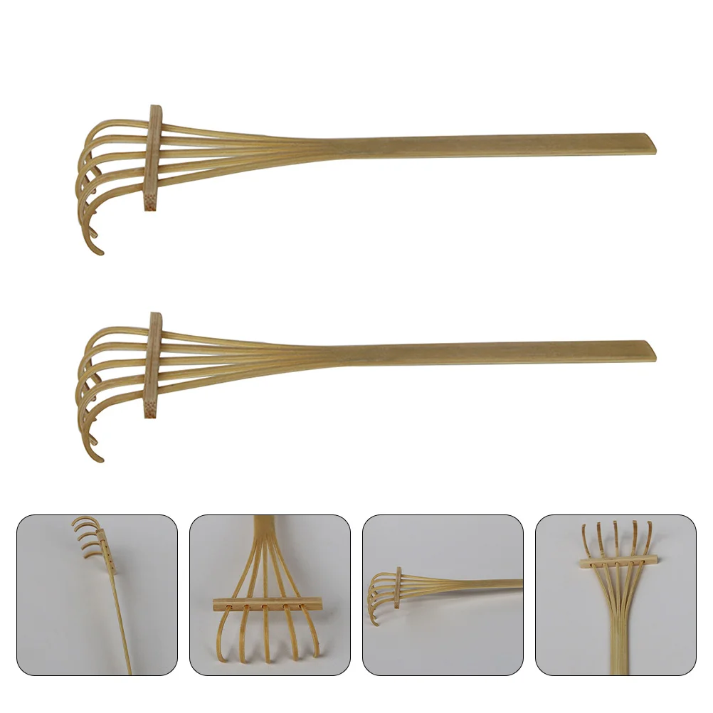 2 Pcs Five-Tooth Bamboo Sand Rake Tine Desktop Mini for Sandbox Decor Garden Zen Child