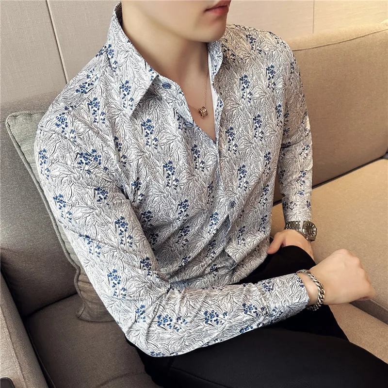 

Chinese Style Standing Collar Men's Shirt Long Sleeved Slim Fit Casual Business Shirt Slim Fit Social Streetwear Tops