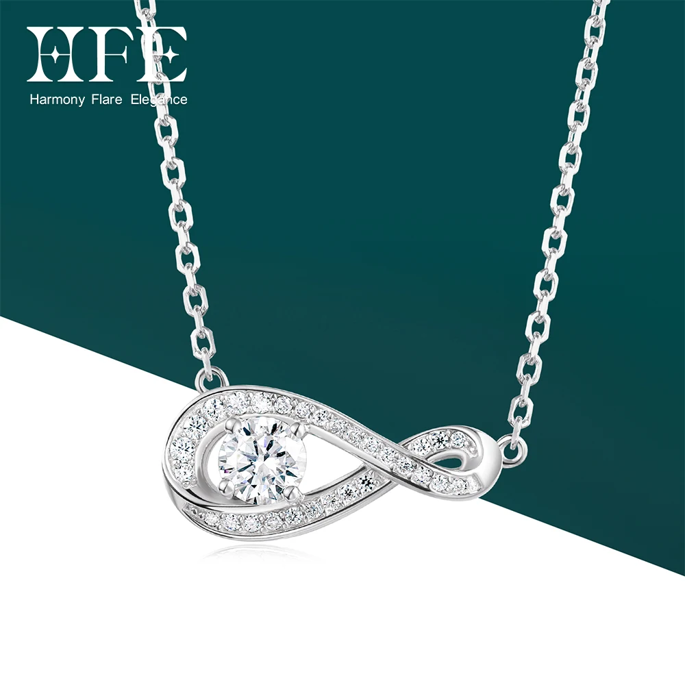 HFE Infinity Symbol Moissanite Necklace for Women Sparkling Diamond Pendant S925 Silver Valentine Birthday Wedding Jewelry Gift