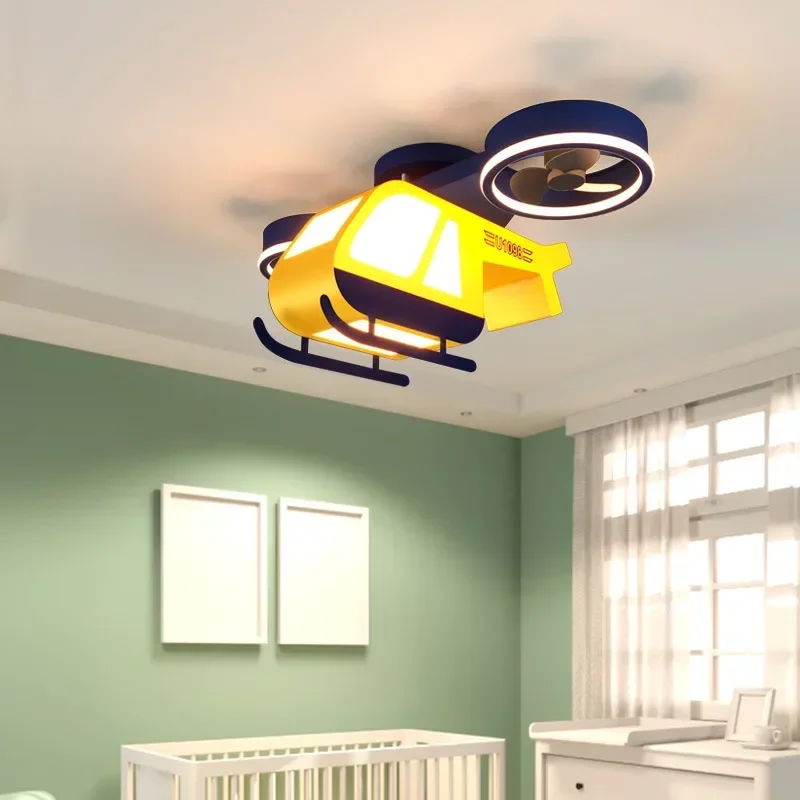 Acryl Cartoon Helikopter Ontwerp Plafondventilator Lamp Led Lampara Techo Abajur Para Quarto Voor Kinderkamer Licht Lampe