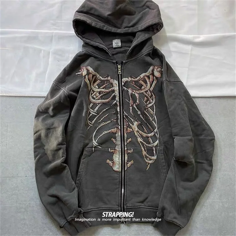 Hooded Shirt Y2K Gothic Streetwear Skeleton Print sweatshirts for men Hoodies New Y2k Women clothing Round Neck Vintage