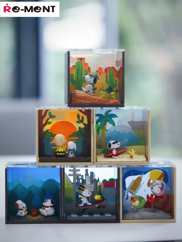 Genuíno re-ment doces brinquedos ponto snoopy cenário caixa cena snoopy astronauta figura ornamento na moda jogar caixa cega presente personalizado