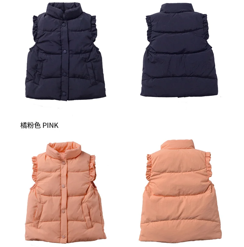 New Down Vest Baby Girls Boys Puffer Ruffle Sleeve Lightweight Coats Kids White Duck Down Outerwear Vest Fashion Warm Waistcoat