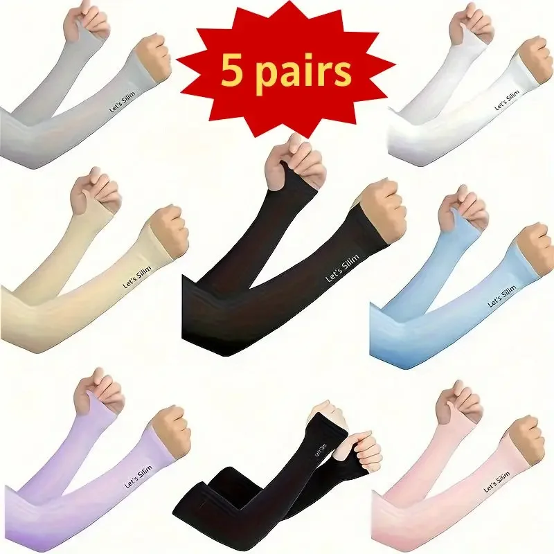 

5 pairs of summer sun protection arm sleeves - thin, elastic, breathable, suitable for outdoor cycling and sun protection.